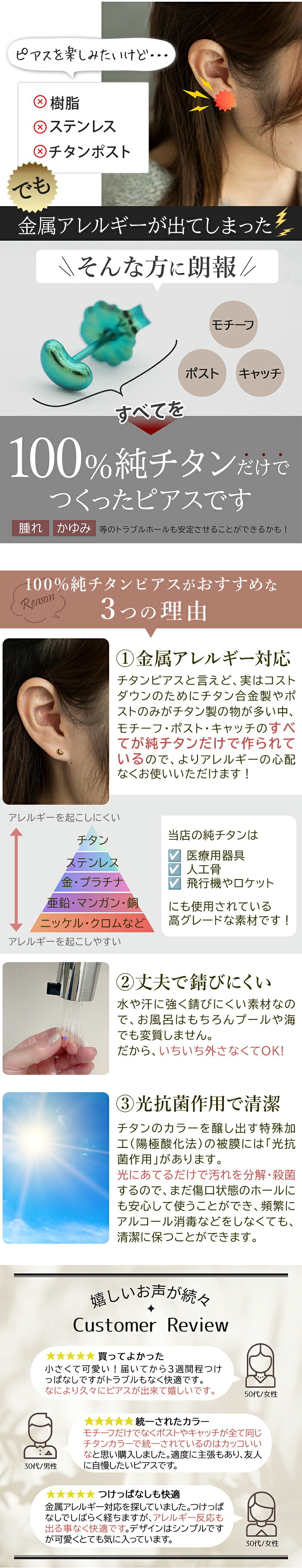 チタン ピアス つけっぱなし セカンドピアス 純チタン 豆 ビーンズ 金属アレルギー 日本製 ポスト 軸太0.75mm 長さ10mm 全8色 全品1個ずつバラ売り 医療用 おすすめ かわいい シンプル 小さめ ミニ 極小 人気 メンズ レディース プレゼント