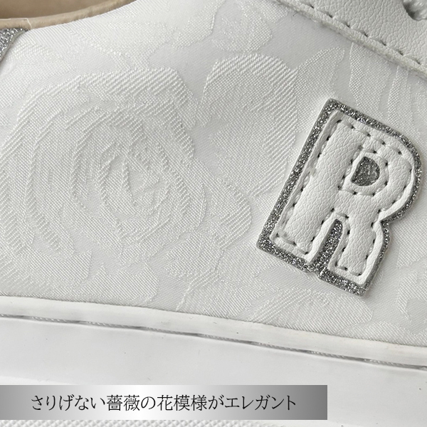 ルコライン スニーカー ルコライン 靴 RUCO LINE RUCO-019WH ROSE LUX 花柄生地 ホワイト 白 シルバーラメ 合皮 ローカット ファスナー無し ルコライン シューズ RUCO LINE ルコラインスニーカー フラットソール 新作 取扱店 京都 母の日 ギフト 数量限定