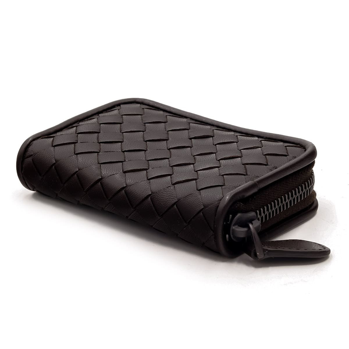 ボッテガヴェネタ 小銭入れ コインケース メンズ BOTTEGA VENETA イントレチャート ナッパレザー 本革 ラウンドファスナー 仕切り付き フォンダン ダークブラウン 保存箱付き 114075 V3UN1 2114