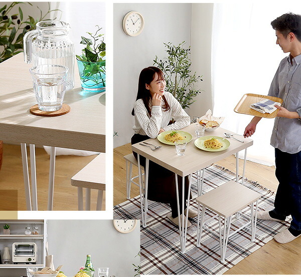 ダイニング テーブル チェア 3点セット ホワイト家具 シンプル PVC 天板 スチール脚 おうちカフェ コンパクト 一人暮らし 二人暮らし 2人掛け 2名掛け ワンルーム デスク テレワーク 新生活