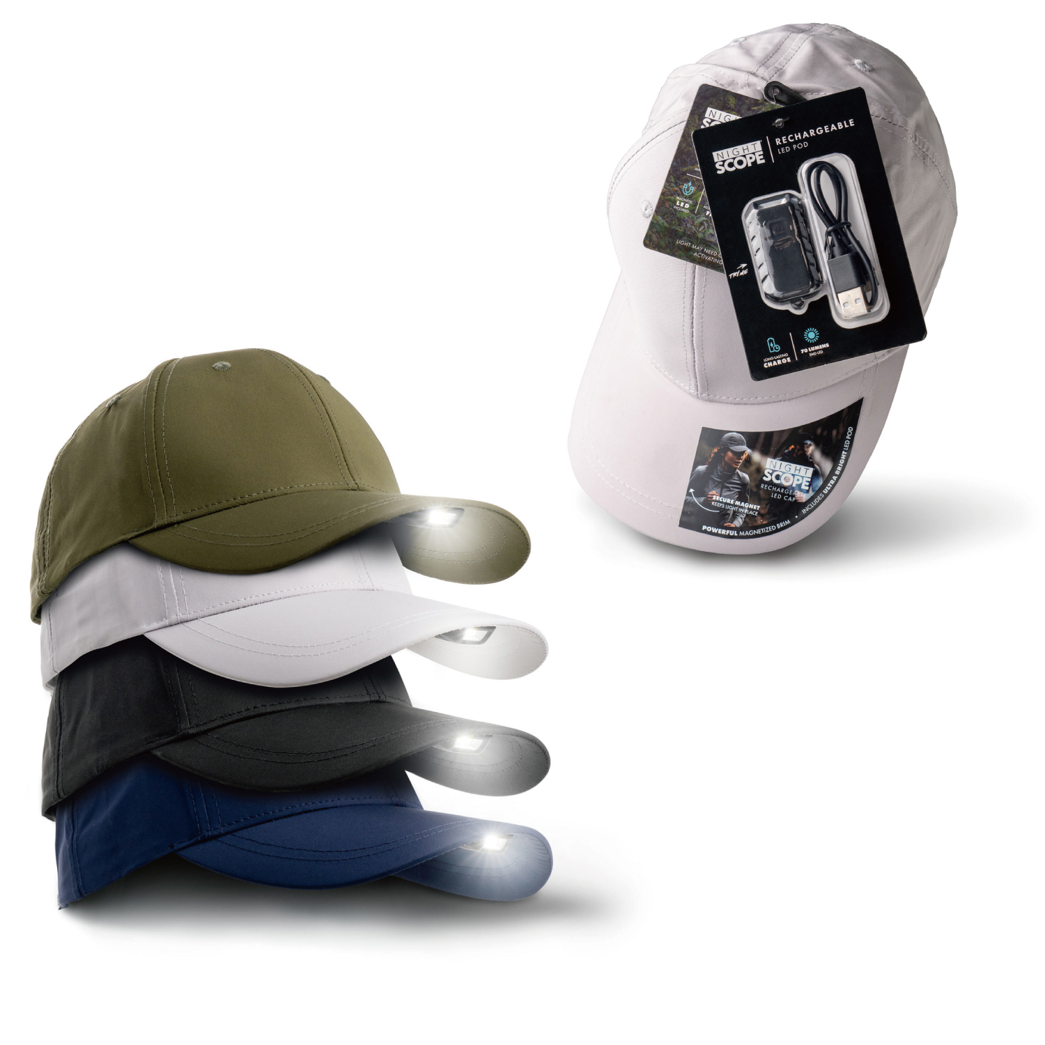 NIGHT SCOPE Rechargeable LED Cap（キャップ　帽子 明るい USB充電式 帽子 アウトドア キャンプ ランニング 釣り 昆虫採集 散歩 夜間 防災） ◇