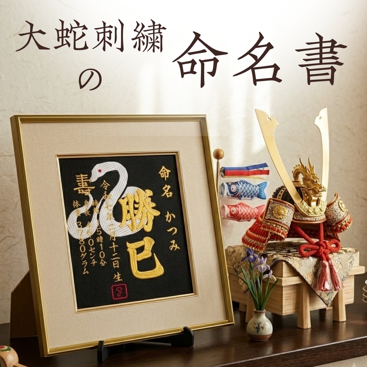 【大蛇】 蛇 巳年 刺繍 命名書 刺繍命名書 代筆 額付き 額 命名額 命名 紙 オーダーメイド 日本製 男の子 女の子 出産内祝い 色紙 高級感 壽 初孫  端午の節句 こどもの日 お七夜 命名式 命名紙  桃の節句 五月人形 お祝い 七五三 ひな祭り 雛祭り ギフト プレゼント