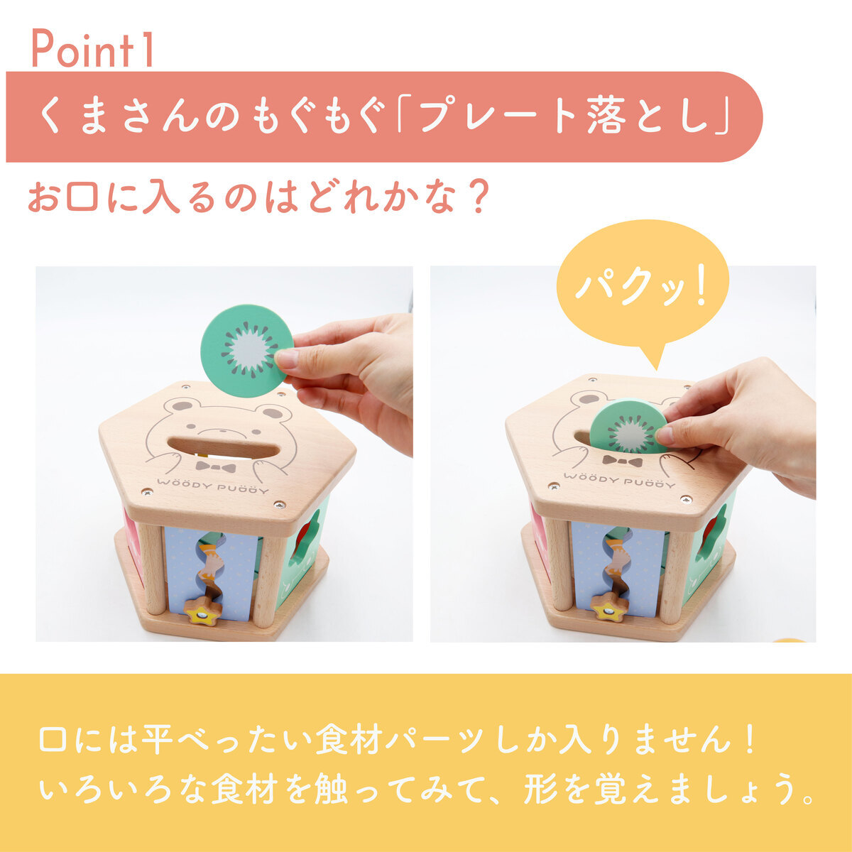 【名入れ】木の積み木 はじめてのつみき もぐもぐボックス 知育玩具 知育 積み木 つみき 子ども 木製 ウッディプッディ おもちゃ パズル 型はめ かたはめ ポットン落とし 天然木 木のおもちゃ 星座 0歳 1歳 10か月 プレゼント