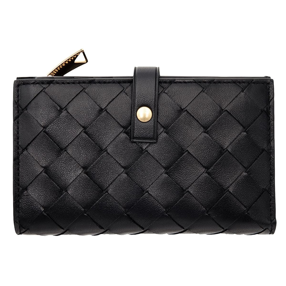 ボッテガヴェネタ BOTTEGA VENETA 二つ折り財布 イントレチャート メンズ レディース ブラック 黒 小銭入れ付き ファスナー小銭入れ カード入れ10個 ラムレザー 本革 609070 V3UH2 8425 縦長
