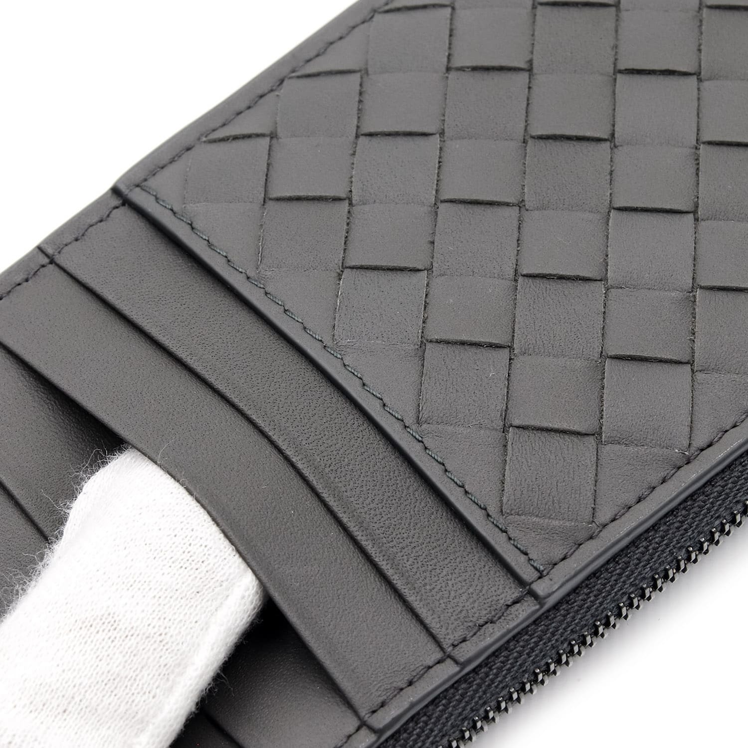 ボッテガヴェネタ BOTTEGA VENETA コインケース 小銭入れ カードケース フラグメントケース イントレチャート メンズ グレー 本革 レザー 薄型 ミニ財布 ファスナー 566430 V47W1 1428 カード5枚