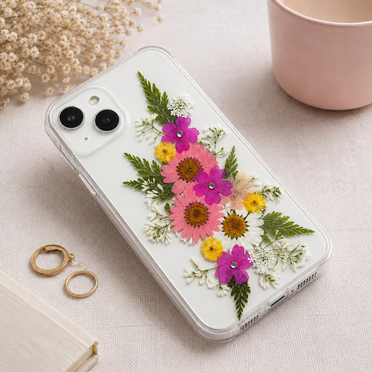 【ほぼ全機種対応スマホケース❁】押し花スマホケース NO.518（ピンク）（着日指定不可） 押し花＆レジン iPhone/Xperia/AQUOS/Galaxy他