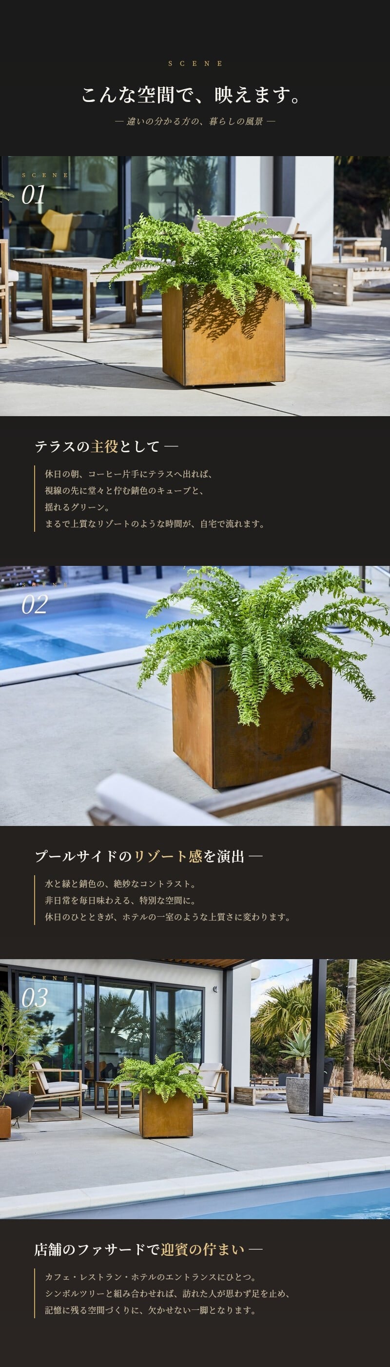 コールテン鋼 高級植木鉢 おしゃれ 大型 スクエア 50cm四方 アンティーク 経年美 Patina スクエアプランターL500 A-PLUS 屋外 観葉植物 多肉植物 サボテン シンボルツリー 寄せ植え 花 鉢カバー 北欧 モダン 玄関 庭 パティナ