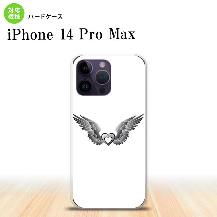 iPhone14 ProMax iPhone14 Pro Max スマホケース 背面ケース ハードケース 黒翼 ハート 白 グレー 2022年 9月発売 nk-i14pm-470