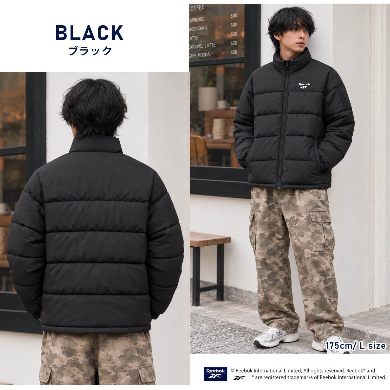 Reebok リーボック 中綿ジャケット メンズ 長袖 アウター スタンドカラー フルジップ  軽量 防寒 あたたかい ロゴ スポーツ ブランド 大きいサイズ ゆったり ユニセックス 大人 カジュアル アウター 春 秋 冬 M L LL 黒 別注 2026fw karlas