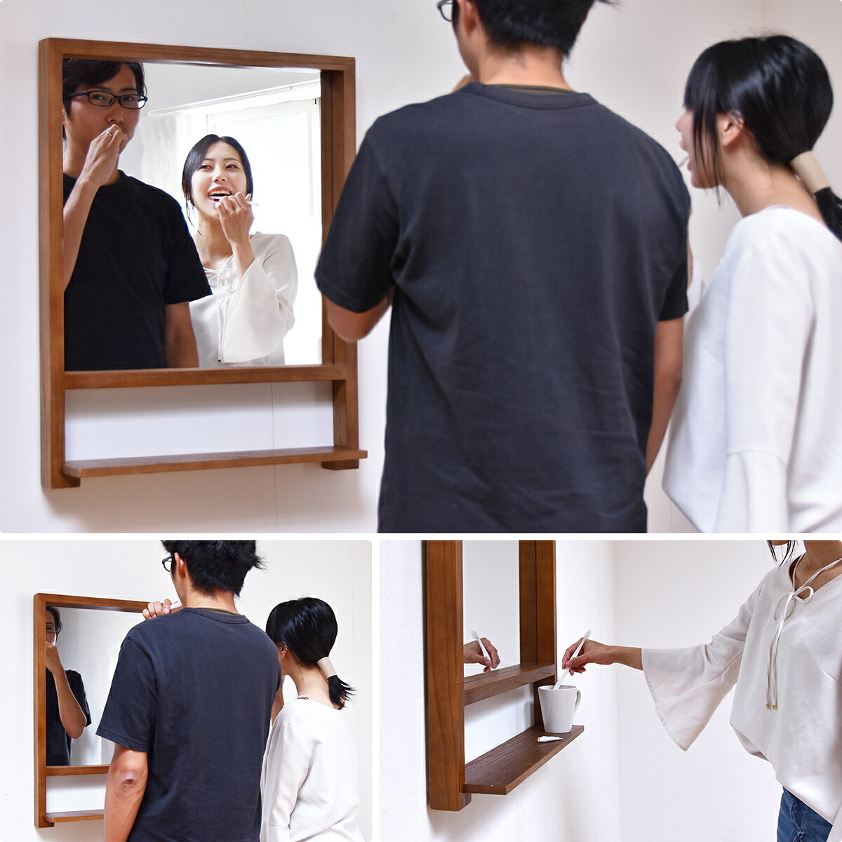 ZAGA　棚付き壁掛けミラー ZAMI0135 ミラー ヴィンテージ モダン 角型 木製 おしゃれ 鏡 壁掛け ミラー 棚付き鏡 収納棚付き鏡 収納付き ウォールミラー 壁掛けミラー 大型 インテリア