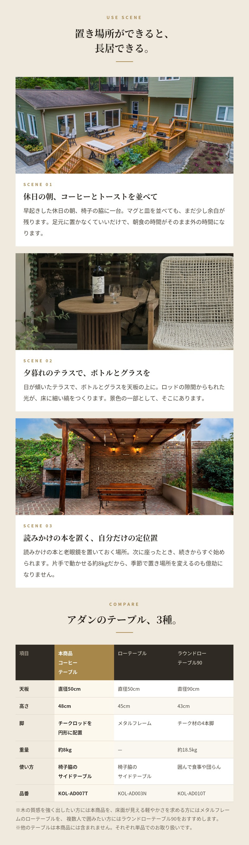 ADAN アダン チーク コーヒーテーブル ガーデンテーブル サイドテーブル 屋外 丸型 円形 直径50cm 高さ48cm チーク材 木製 アウトドアテーブル 円柱脚 ウッドデッキ テラス 庭 バルコニー 北欧 リゾート おしゃれ アウトドアリビング ガーデンファニチャー