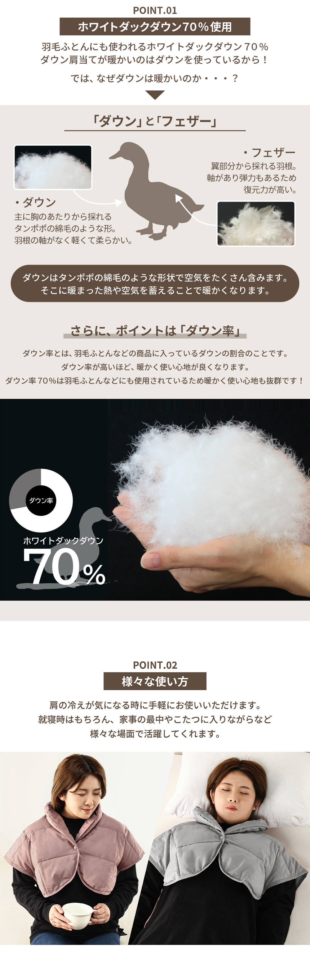  ≪メール便≫ リニューアル！ ふとん屋さんがつくる ダウン肩当て ダウン 70％ フリーサイズ 肩当て 肩あて 羽毛 洗える ウォッシャブル 肩 首 ポンチョ アウトドア 防寒 暖かい 軽い プレゼント 高品質 丸八真綿 ポスト 送料無料 [M便 1/1]