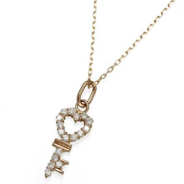 ネックレス レディース K10 PG ピンクゴールド 0.2ct ダイヤモンド キー 鍵 モチーフ ペンダント 10金 天然石 ダイヤ ジュエリー アクセサリー 誕生日 プレゼント 記念日 贈り物