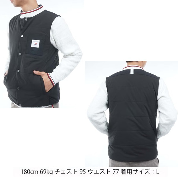 トミーヒルフィガー ゴルフ メンズ ノーカラー 中綿ベスト TOMMY HILFIGER THMA674 2026年秋冬モデル お誕生日祝い お祝い 記念品 お父さん 父の日 彼氏 男性 30代 40代 50代 60代  還暦祝い 敬老の日 人気プレゼント プレゼント
