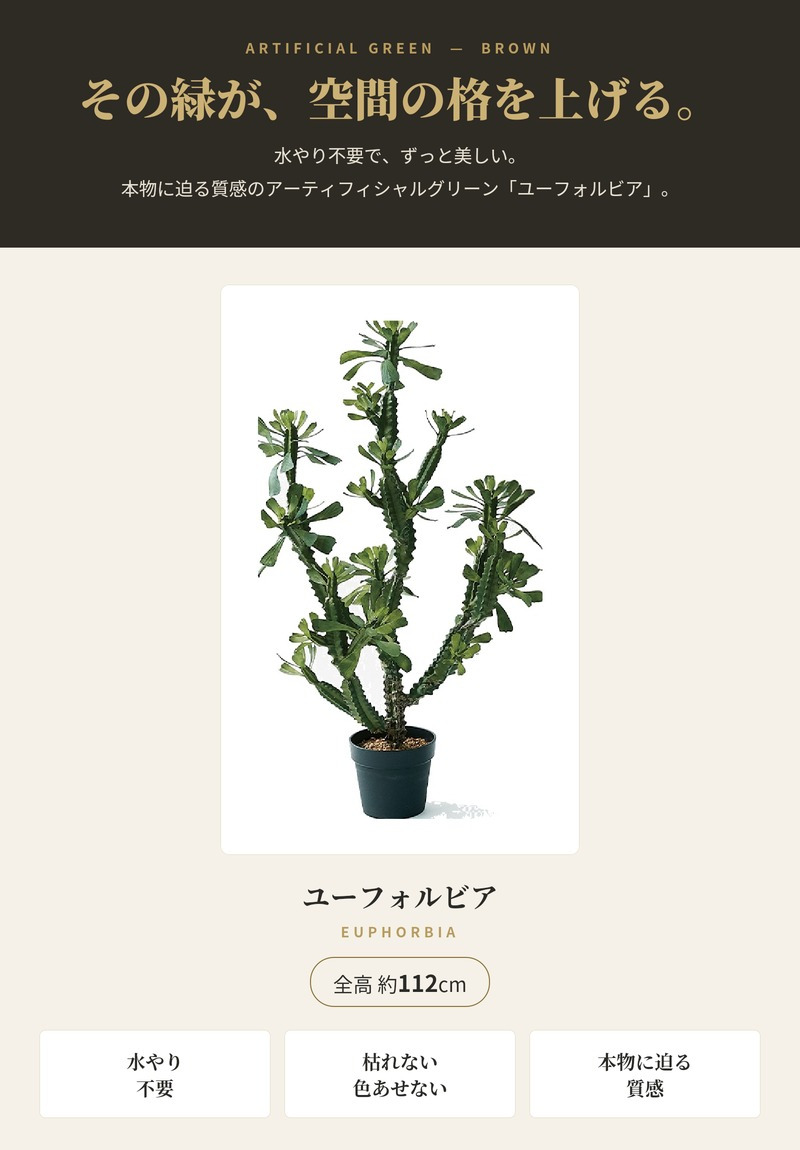 観葉植物 造花 ユーフォルビア BROWN 全高約112cm 中型 フェイクグリーン 本物そっくり おしゃれ インテリア 人工観葉植物 アーティフィシャルグリーン オフィス 店舗 ホテル 開店祝い 室内 多肉植物 フェイク