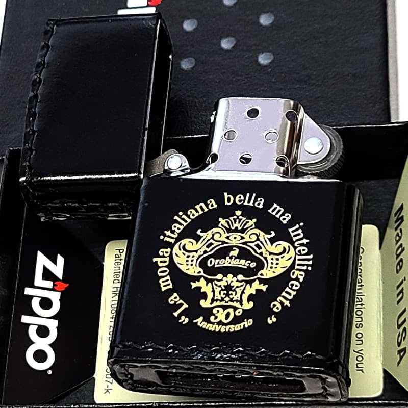 ZIPPO ライター オロビアンコ 限定30個生産 30周年記念 ジッポ 本革巻き ブラック ブランド 牛革 Orobinco レザー 皮 ロゴ かっこいい イタリア 黒 ミラノ プレゼント ギフト