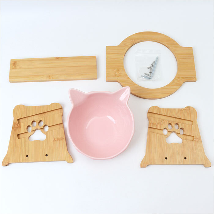 猫用フードボウル 通販 ペット用食器台 陶器製ボウル 斜め高さ調整 食べやすい猫食器 おしゃれな猫型皿 木製スタンド セラミックボウル キャットフード入れ エサ皿水入れ かわいいペット用品 首に優しい設計 傾斜付き食器台 シングルボウル 餌皿スタンドセット 陶器