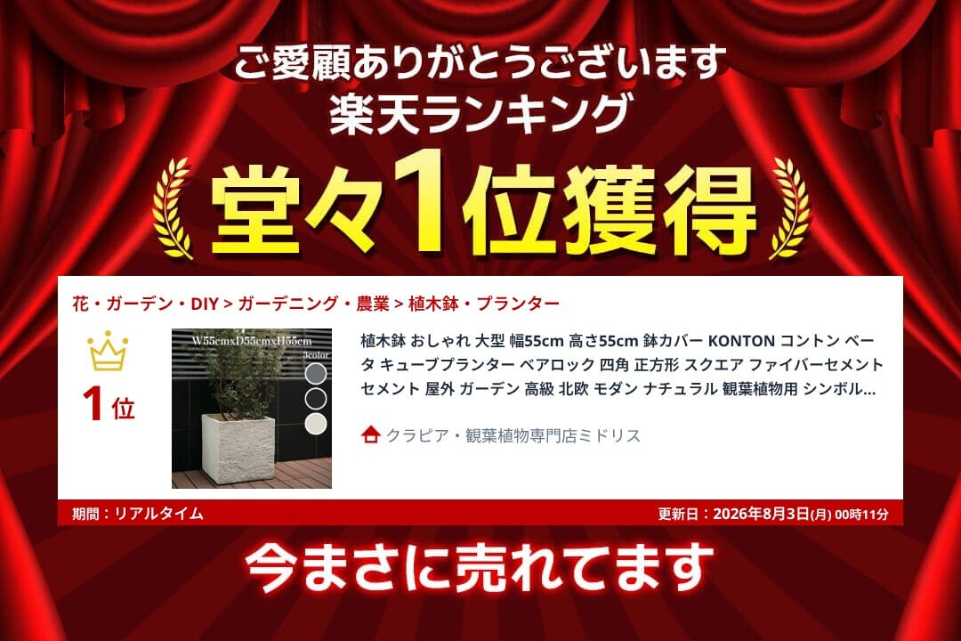 植木鉢 おしゃれ 大型 幅55cm 高さ55cm 鉢カバー KONTON コントン ベータ キューブプランター ベアロック 四角 正方形 スクエア ファイバーセメント セメント 屋外 ガーデン 高級 北欧 モダン ナチュラル 観葉植物用 シンボルツリー サボテン 多肉植物 特大 玄関 プランター