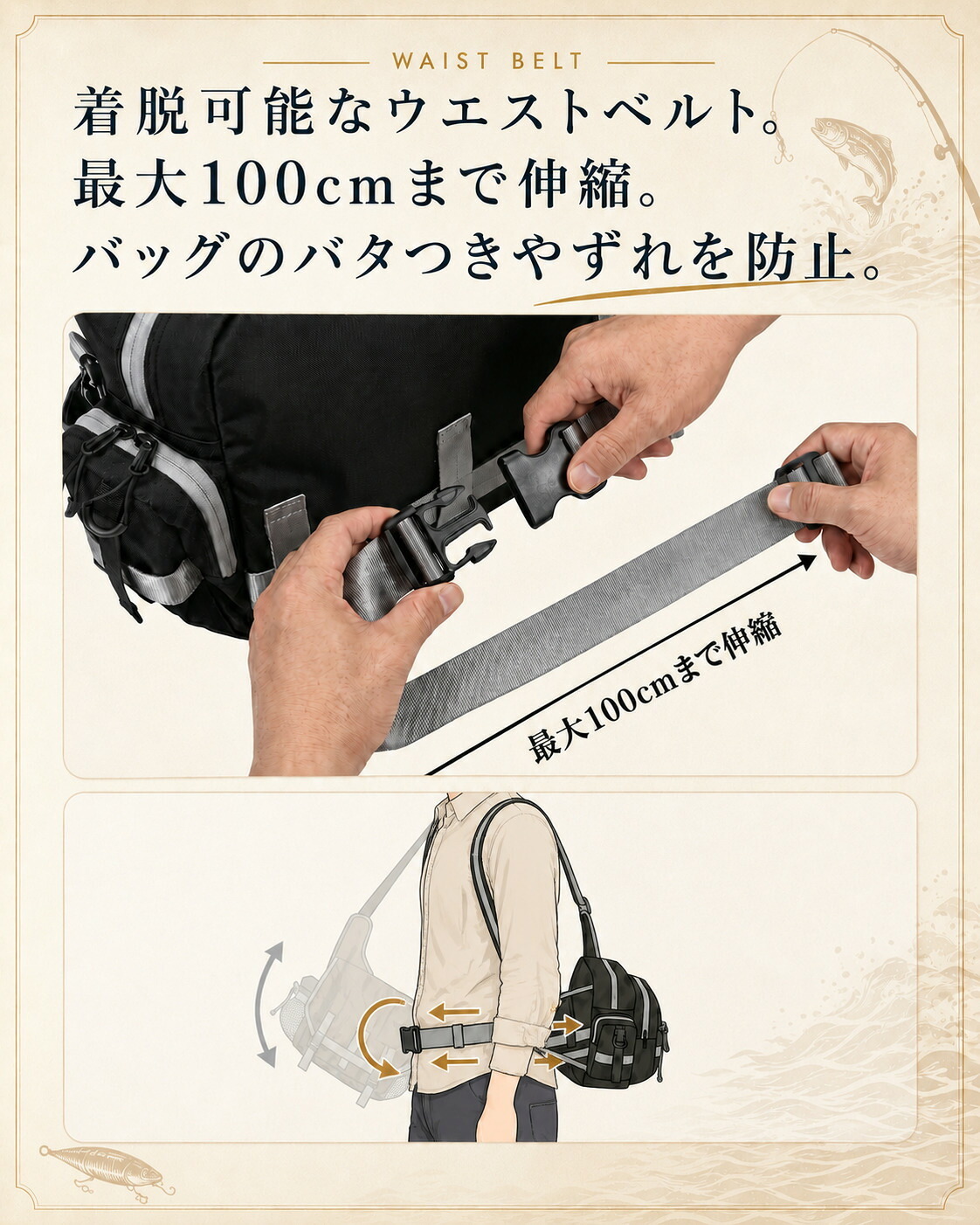 【ラッピング無料・レビュー投稿で保証120日】釣り用品 Gran Walker グランウォーカー ワンショルダー タックルバッグ 約6.5L ロッドホルダー ウエストベルト付き 釣り バッグ ギフト アウトドア用 キャンプ 