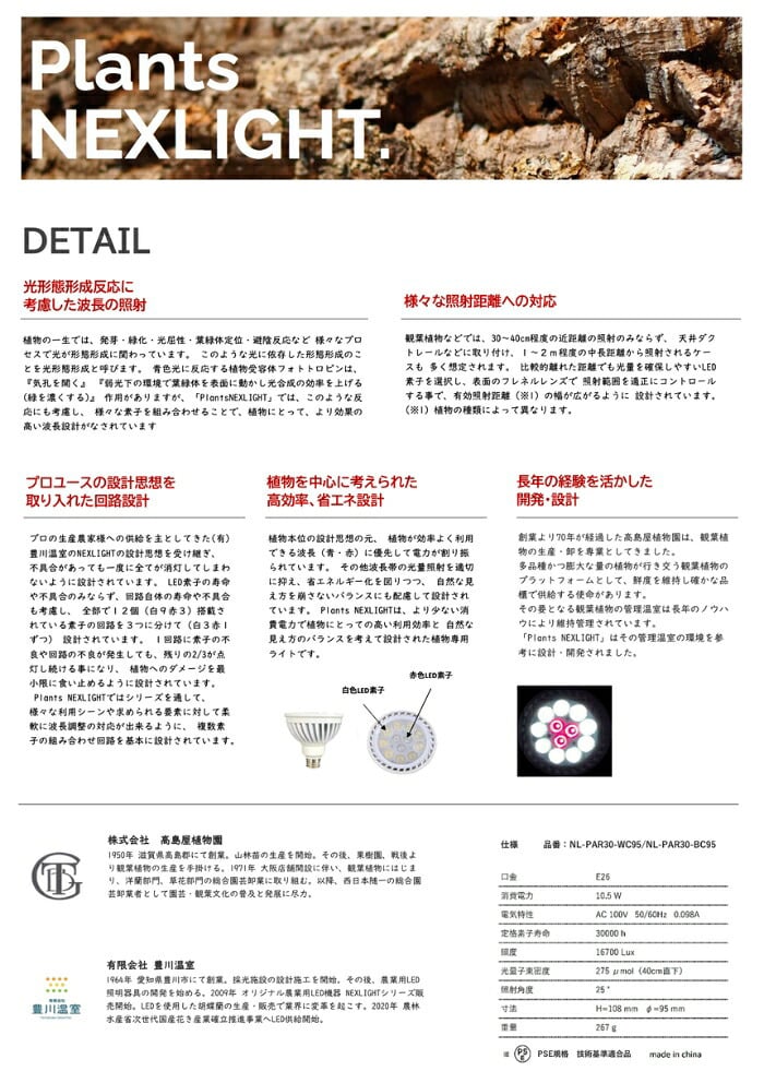 PlantsNEXLIGHT 植物育成ライト NL-PAR30 LED 観葉植物 多肉植物 塊根植物 室内 E26 1年保証 PSE アガベ コーデックス パキポディウム グラキリス モンステラ ガジュマル サボテン エアプランツ インテリア おしゃれ