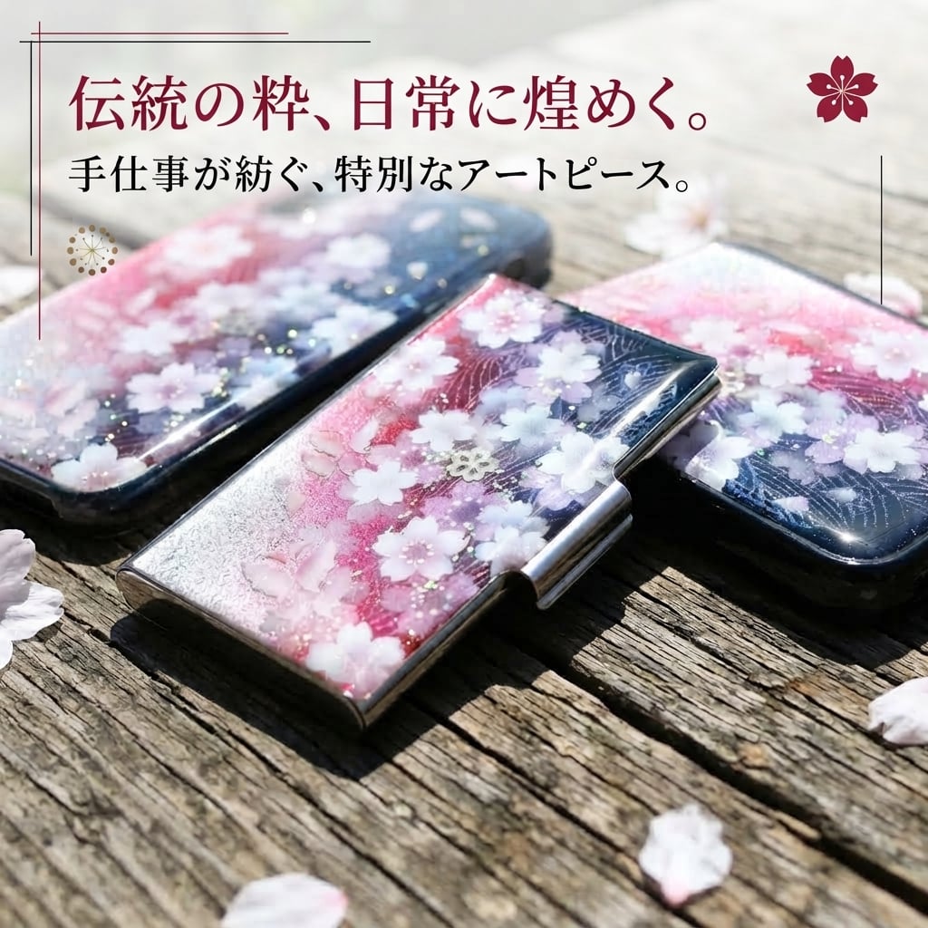 名刺入れ『間』和柄 和風 カードケース 夜桜 伝統工芸 職人 手作り 名入れ 記念日 誕生日 ギフト 送料無料 和風 ハンドメイド 立体彩色 螺鈿風 20代 40代 50代 プレゼント お祝い 還暦 退職 卒業