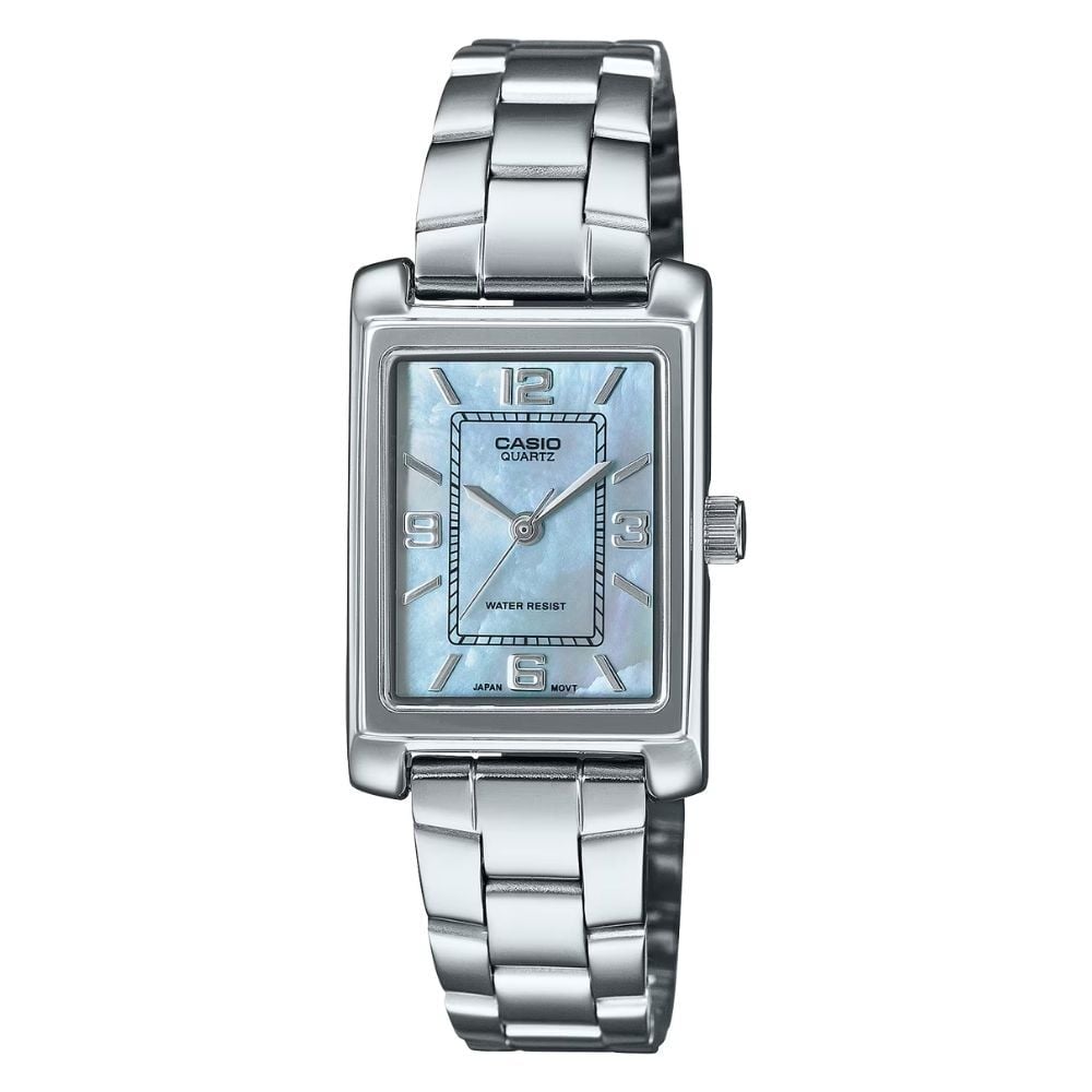 箱なし カシオ 腕時計 レディース CASIO ブルーシェル シェル文字盤 水色 アイスブルー シルバー スクエア 長方形 メタル 海外モデル 逆輸入 小さめ 上品 仕事 通勤 誕生日 就職祝い 母の日 プレゼント ギフト 成人 卒業 入学