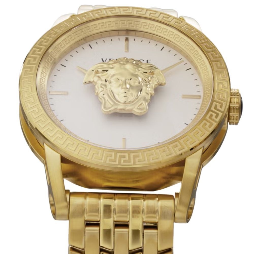 ヴェルサーチェ 腕時計 メンズ ゴールド イエローゴールド ホワイト 43mm VERSACE PALAZZO EMPIRE パラッツォ エンパイア 立体メデューサ スイス製 メンズ腕時計 高級 ブランド おしゃれ プレゼント ギフト 卒業 入学 お祝い