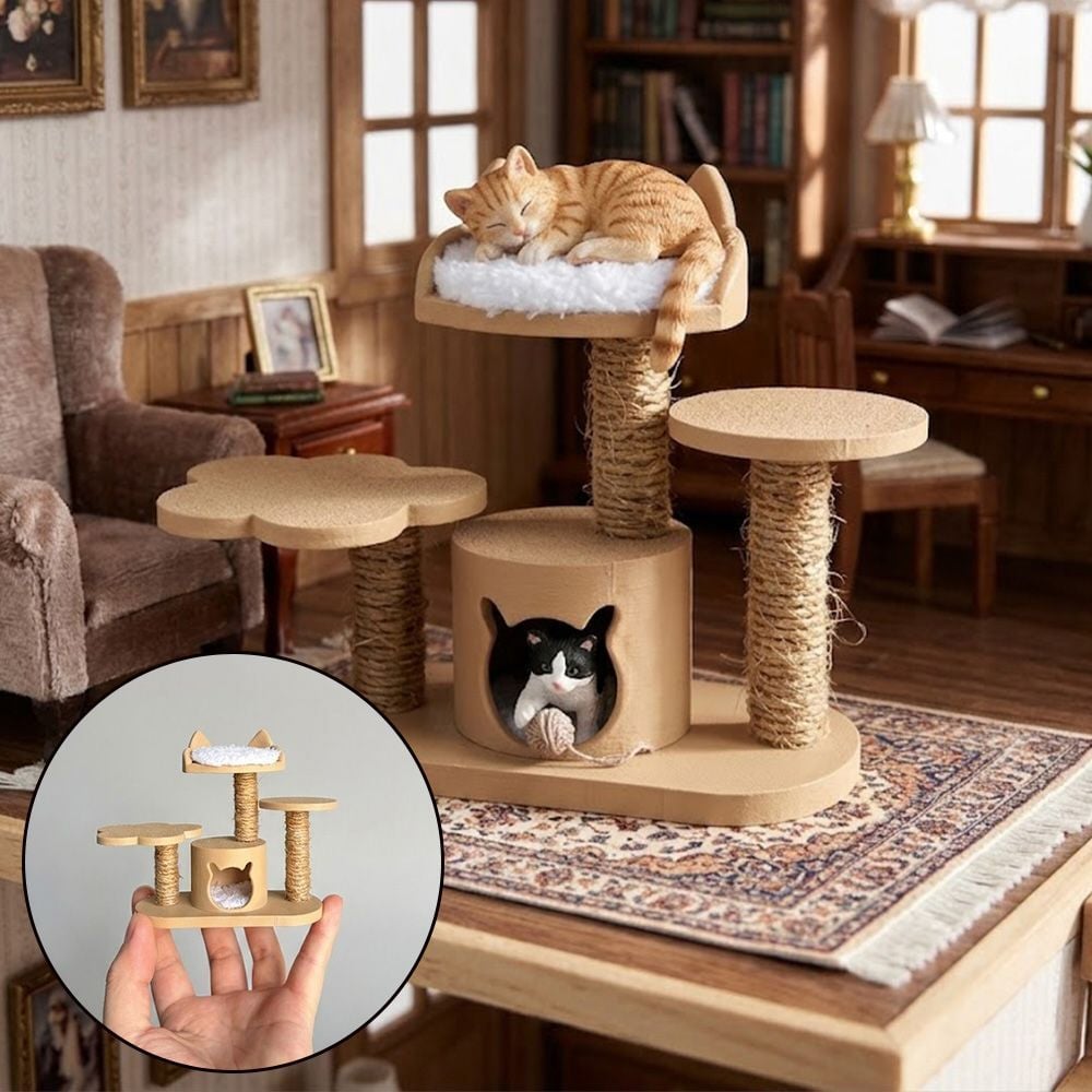 ミニチュア キャットタワー 3Dプリント 組み立て式 DIY 猫 ドールハウス 家具 1/12スケール OB11 人形用 インテリア 小物 撮影道具 ジオラマ 装飾 かわいい