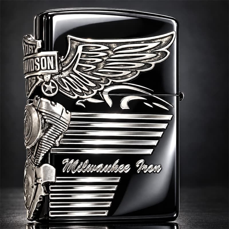 ZIPPO ハーレーダビッドソン ジッポ ライター イオンブラック＆ニッケルサテン 3面メタル 国内限定モデル 両面加工 黒銀 かっこいい おしゃれ メンズ ギフト プレゼント