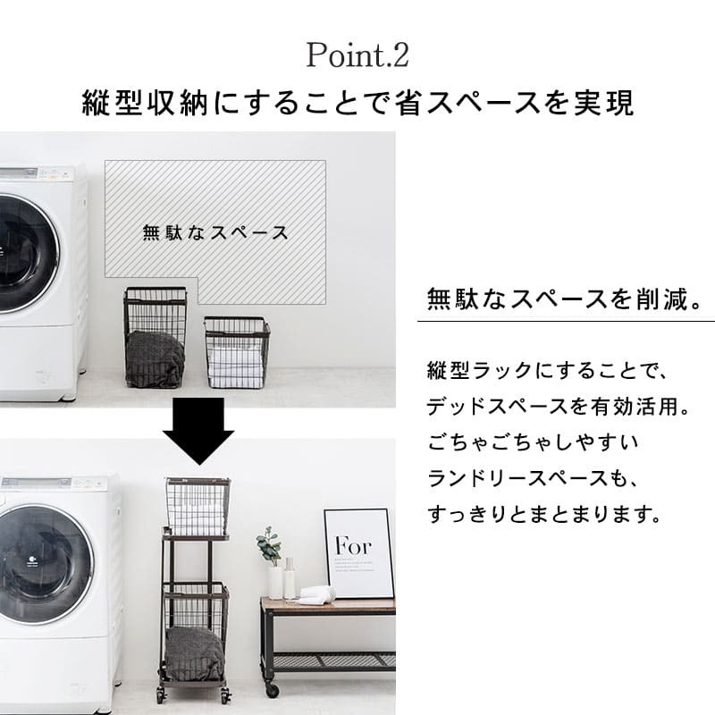 収納家具 ラック ランドリーバスケット スクエアタイプ 2段 四角キャスター付き ランドリー ワゴン 洗濯かご おしゃれ ワイヤーバスケット スチール シンプル モダン ランドリー収納 隙間収納プレゼント