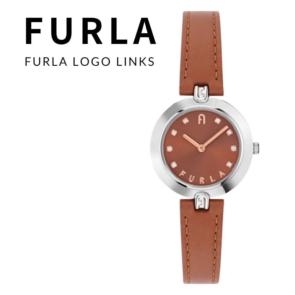 フルラ 腕時計 レディース フルラロゴリンクス 28mm ブラウン シルバー レザー クリスタル FURLA LOGO LINKS クオーツ 軽量 プレゼント ギフト 女性 妻 誕生日 記念日 成人 卒業 入学