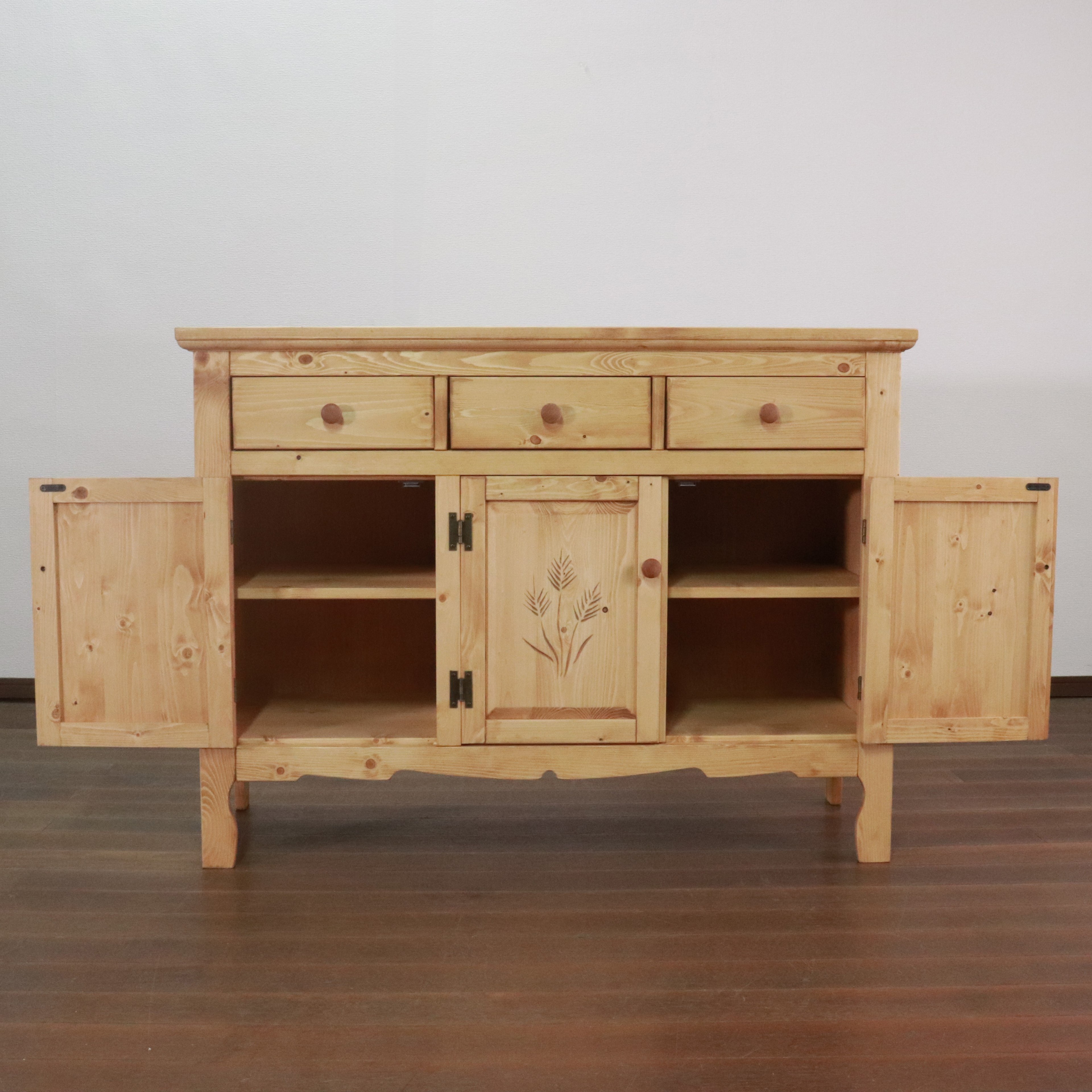キャビネット FARMER 完成品 無垢材 パイン材 天然木 W120xD45xH90cm 収納家具 リビング収納 収納棚 ライトブラウン おしゃれ 新生活