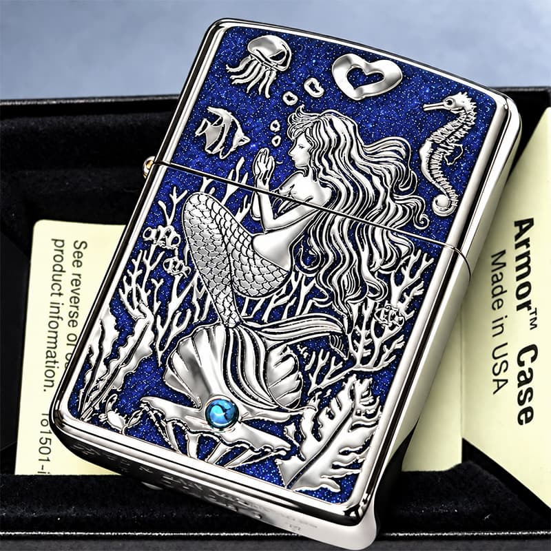 ZIPPO アーマー マーメイド ラグーン ジッポ 鏡面 ターコイズ かっこいい ライター おしゃれ Mermaid Lagoon シルバー×グリッターブルー 動画あり メンズ ギフト プレゼント