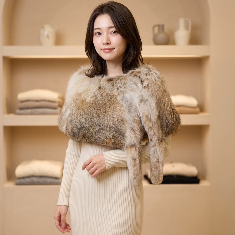 ファー ストール レディース リンクス 毛皮 秋冬 スヌード 本物 リアルファー 母 女性 ギフト プレゼント 7F (104074r)
