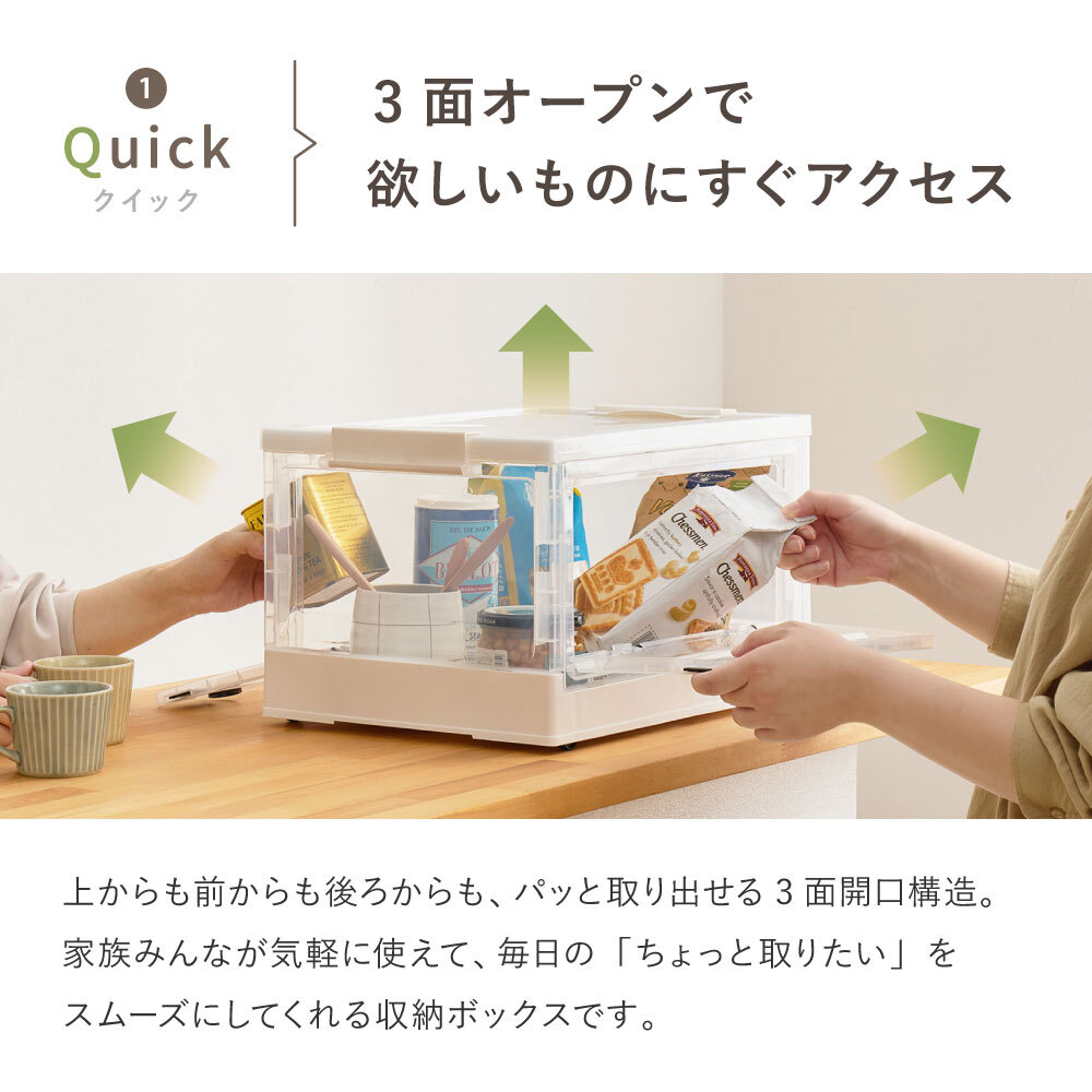 ベッド 寝具 収納ボックス 折りたたみ 収納ケース 収納BOX 収納コンテナ 積み重ね スタッキング 押し入れ収納 下収納 コンパクト フタ付き キャスター付き 3面開き セット クリア スモーク M（30L）
