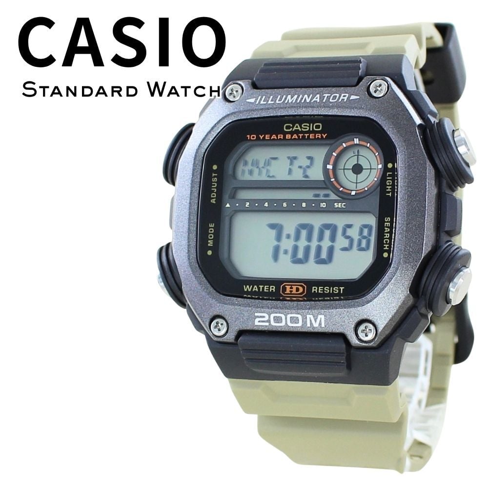 箱なし カシオ 腕時計 メンズ デジタル カーキ ベージュ ブラック 10年電池 200m防水 20気圧防水 ワールドタイム ストップウォッチ タイマー 5アラーム LEDライト スポーツ アウトドア 海外モデル 逆輸入 プレゼント ギフト 成人 卒業 入学