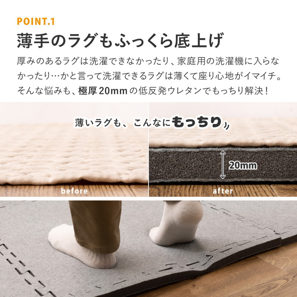 ラグ カーペット 【4枚セット】ジョイントアンダー 厚み増し太郎 アツマシ 約61×61cm の下に敷くマット ジョイントマット ジョイント式 下敷き 防音 滑り止め ふかふか 厚手 低反発