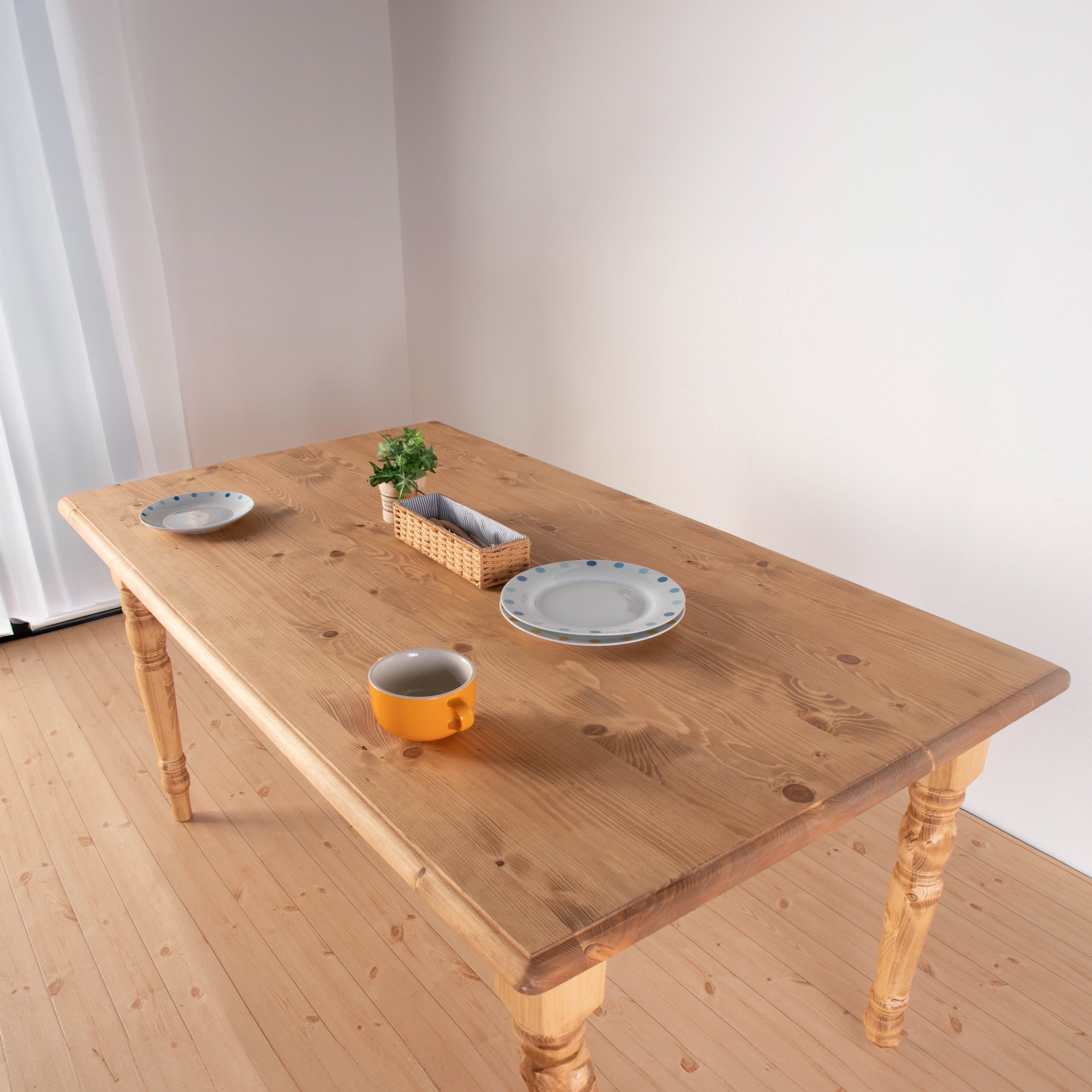 ダイニングテーブル FARMER 無垢材 パイン材 天然木 W150×D85×H72cm(引出の内寸:W36×D27.5×H 食卓テーブル 木製 食卓机 リビング ダイニング ライトブラウン おしゃれ 新生活