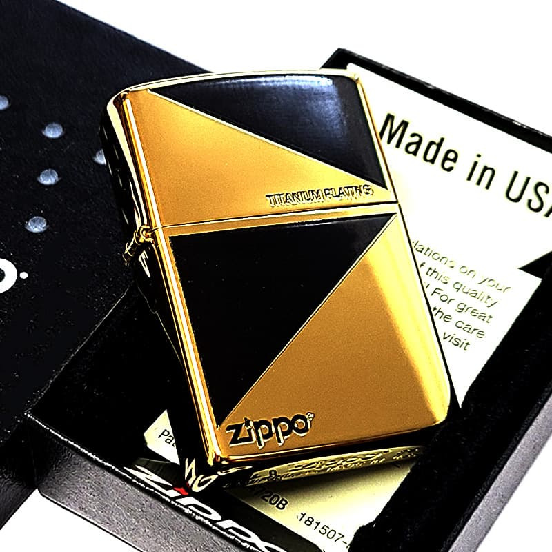 ZIPPO ライター チタン加工 ブラック&ゴールド おしゃれ 金チタンコーティング 彫刻 黒金 かっこいい 高級 メンズ ギフト プレゼント