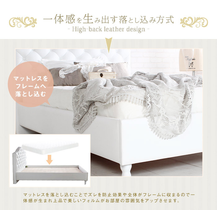 ベッド 寝具 マットレスセット PVCレザー ボタン締めデザイン ブラックマットレス ポケットコイル ブラックマットレスセット ホワイト 白 姫系 かわいい アンティーク調 ホテルライク 高級感 スノコ ベット 新生活 ダブル