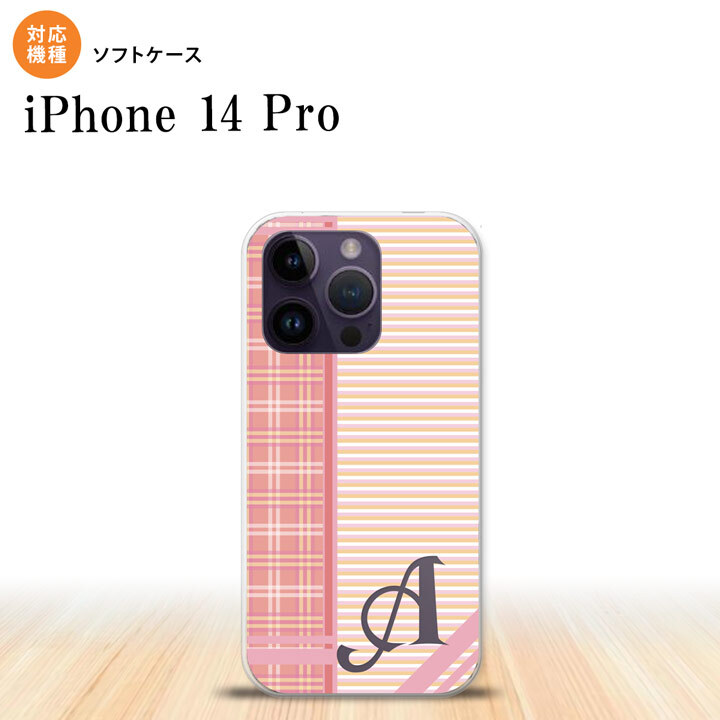 iPhone14 Pro iPhone14 Pro スマホケース 背面ケースソフトケース チェック ボーダー ピンク +アルファベット 2022年 9月発売 nk-i14p-tp1605i