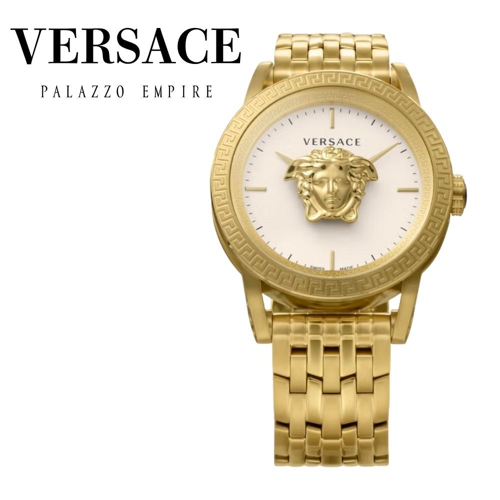 ヴェルサーチェ 腕時計 メンズ ゴールド イエローゴールド ホワイト 43mm VERSACE PALAZZO EMPIRE パラッツォ エンパイア 立体メデューサ スイス製 メンズ腕時計 高級 ブランド おしゃれ プレゼント ギフト 卒業 入学 お祝い