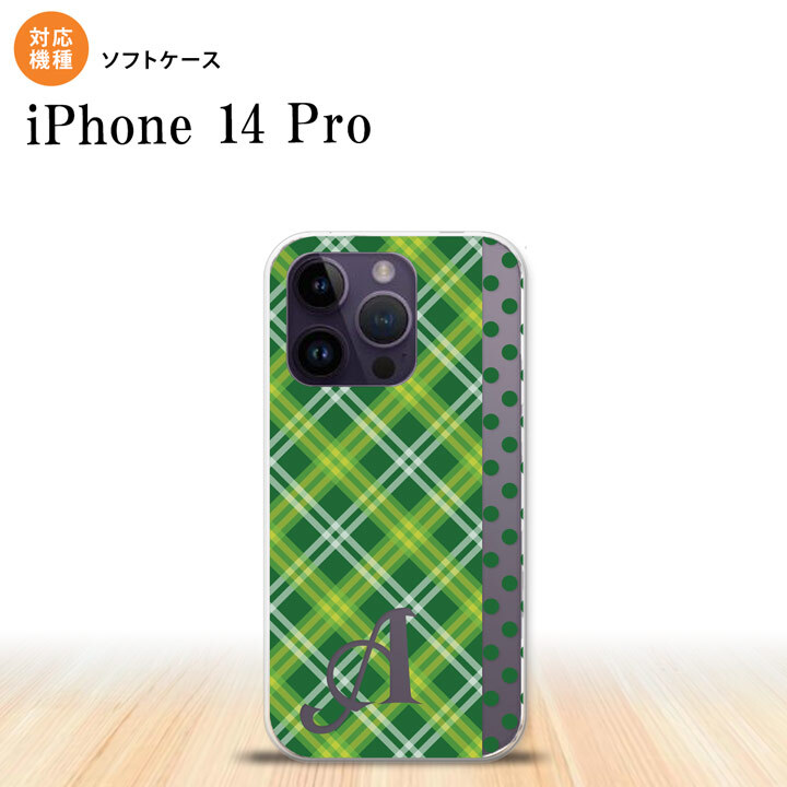 iPhone14 Pro iPhone14 Pro スマホケース 背面ケースソフトケース タータン ドット 緑 +アルファベット 2022年 9月発売 nk-i14p-tp1533i