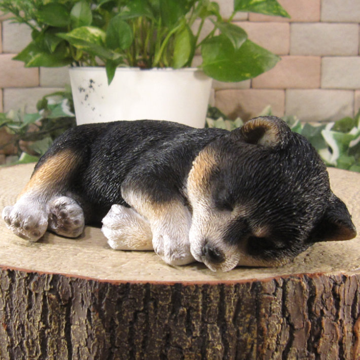 柴犬　置物 リアル　黒柴　お昼寝中　いぬ　動物オブジェ　ガーデン　オーナメント　店舗　カウンター　装飾　オブジェ　インテリア　玄関先　庭　犬好きさん人気ギフト　動物人気ギフト　クリスマスプレゼント　お誕生日祝い　母の日人気　父の日人気　敬老の日人気