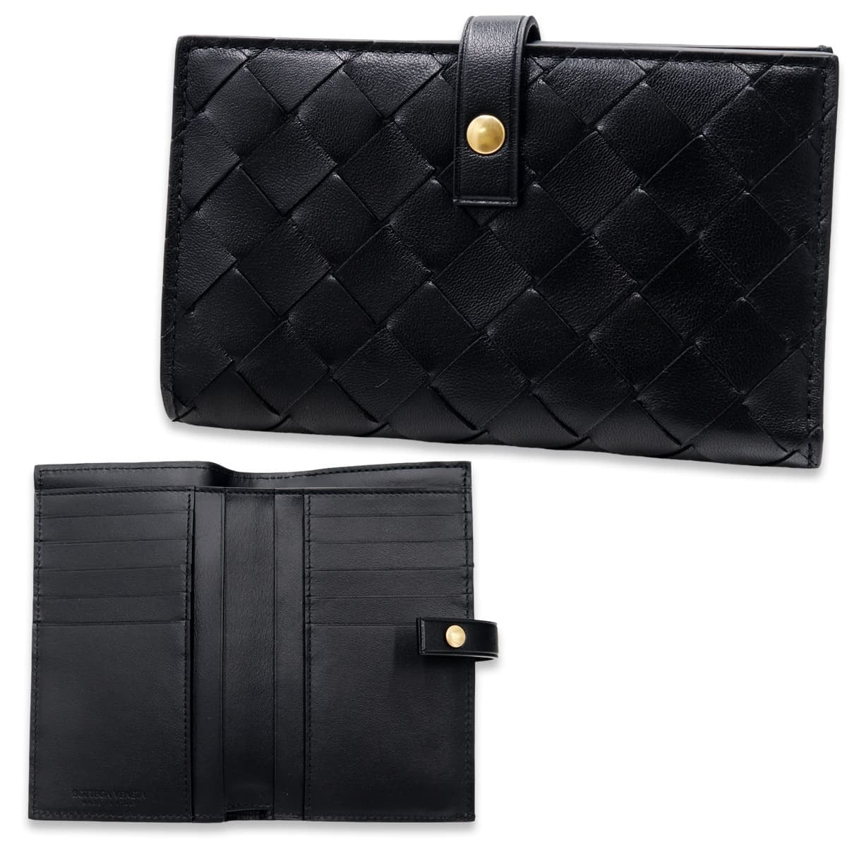 ボッテガヴェネタ BOTTEGA VENETA 二つ折り財布 イントレチャート メンズ レディース ブラック 黒 小銭入れ付き ファスナー小銭入れ カード入れ10個 ラムレザー 本革 609070 V3UH2 8425 縦長