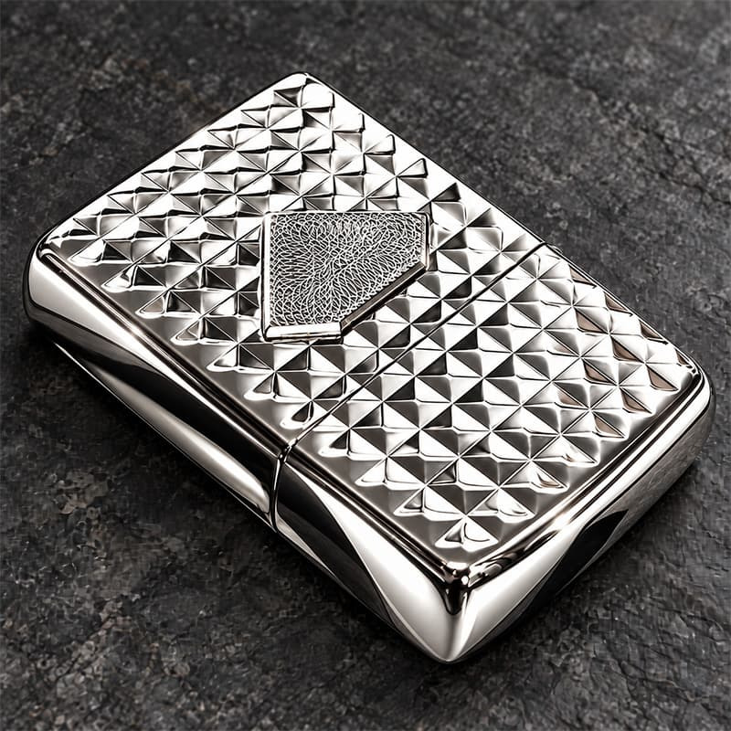 ZIPPO ライター アーマー ミラクルダイアモンド ホワイトニッケル 両面加工 ジッポ Miracle Diamond ダイヤカット 彫刻 シルバー メンズ かっこいい メタル貼り おしゃれ ギフト 重厚 プレゼント