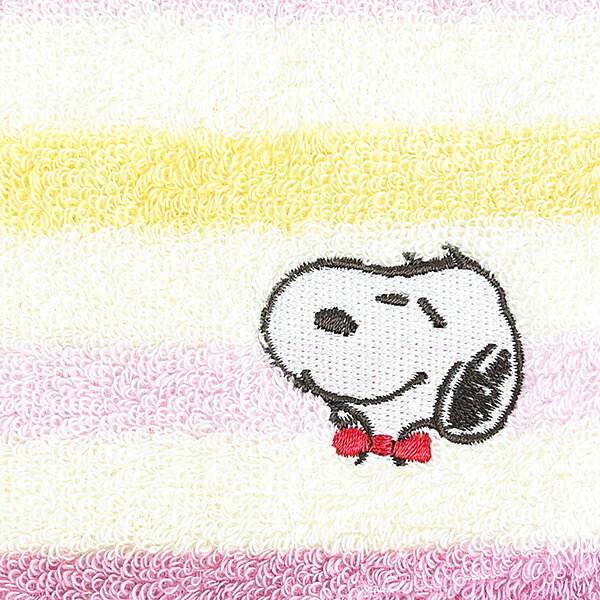 スヌーピー ミニタオル マルチボーダー ピンク リボン ハンカチ SNOOPY