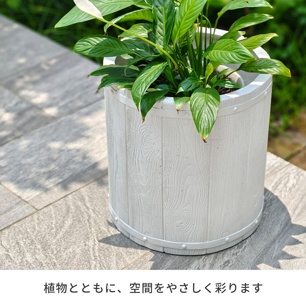 ガーデン エクステリア 「FARBOR」 ファーバー 木調FRPプランター 幅40・50 (丸型) 大小2個セット E002-EN4050S 植木鉢 プランター 木製 ウッド 軽量 大型 25L 51L カバー 庭 インテリア 室内 店舗 おしゃれ