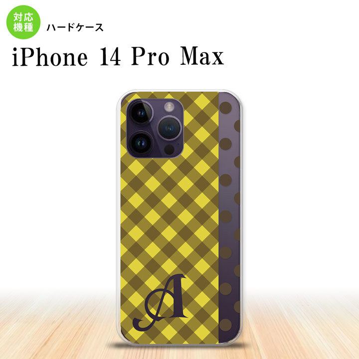 iPhone14 ProMax iPhone14 Pro Max スマホケース 背面ケース ハードケース チェック ドット 黄 +アルファベット 2022年 9月発売 nk-i14pm-1522i