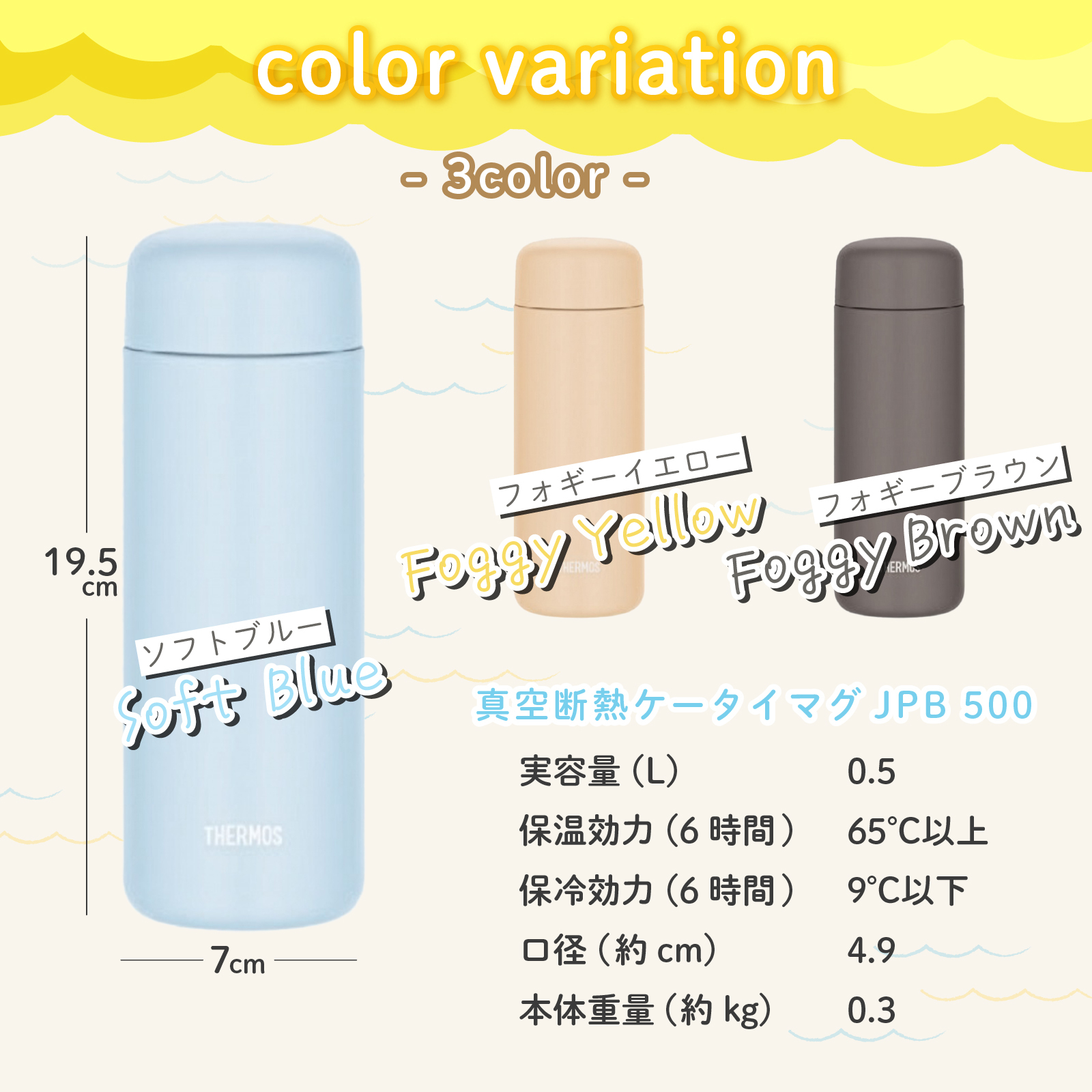 ★【名入れ無料　プレゼント】サーモス THERMOS 真空断熱ケータイマグ JPB-500 全3色 超軽量 食洗機対応《イニシャル》セラミック加工 はっ水 魔法瓶構造 ステンレス 丸洗いOK 洗いやすい 直飲み 名入れ無料 名入れ水筒 名入れケータイマグ オリジナル プレゼント 即日可 60代